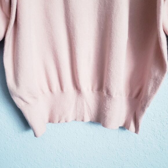 Anthropologie Ella Moss Baby Pink Scalloped Puff Sleeve Sweater - Picture 3 of 6